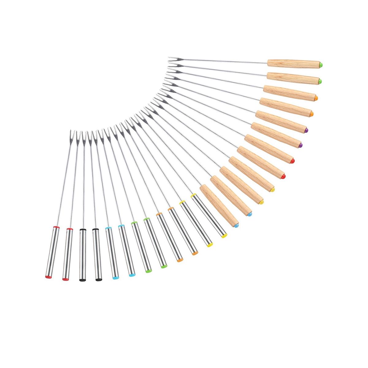 24 Pack Stainless Steel Fondue Forks 12 Wood Handles and 12 Stainless Steel Handles Heat Resistant Smores Sticks