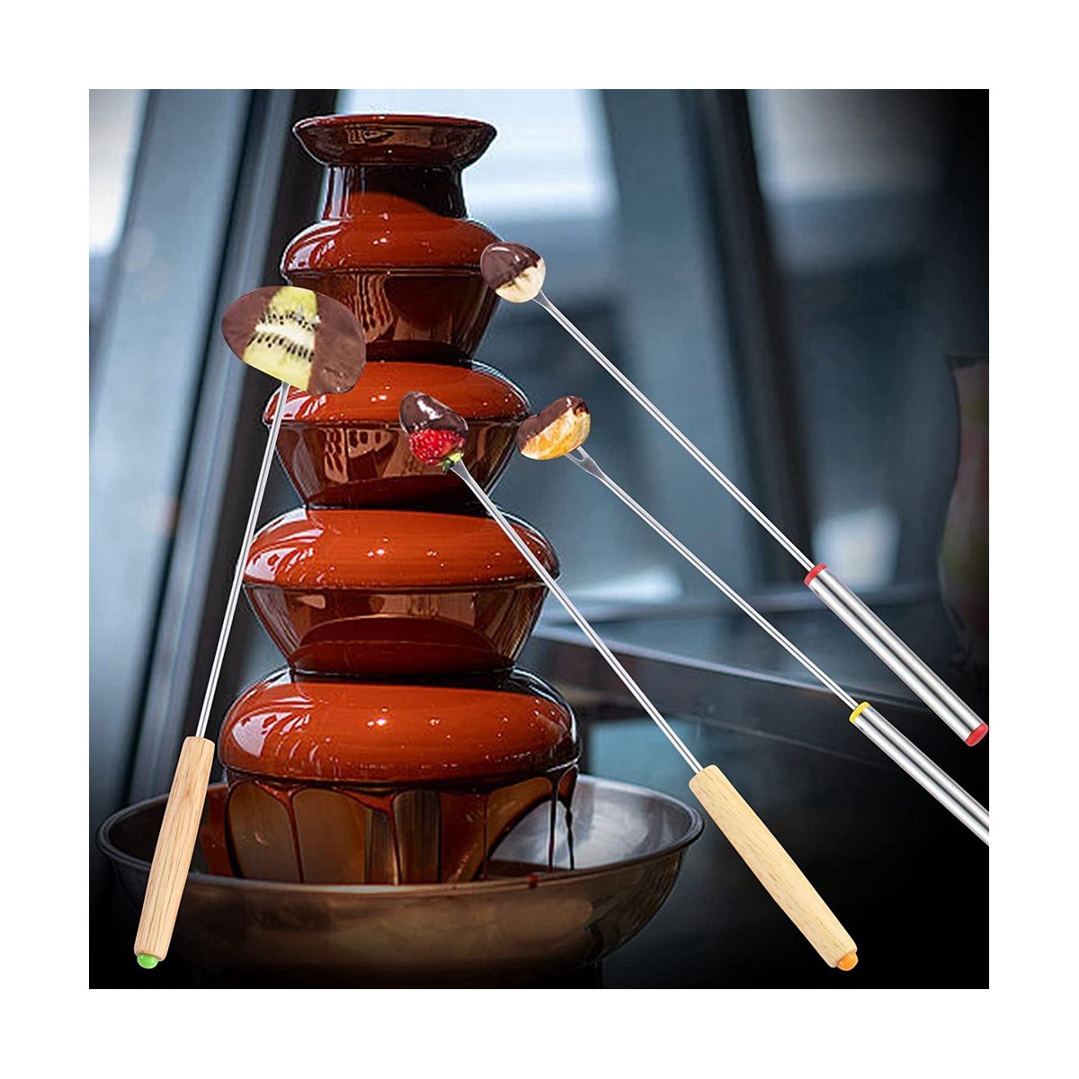24 Pack Stainless Steel Fondue Forks 12 Wood Handles and 12 Stainless Steel Handles Heat Resistant Smores Sticks
