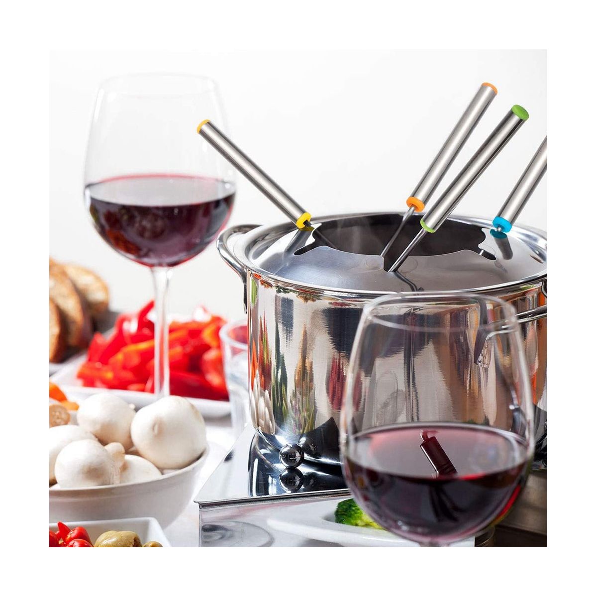 24 Pack Stainless Steel Fondue Forks 12 Wood Handles and 12 Stainless Steel Handles Heat Resistant Smores Sticks