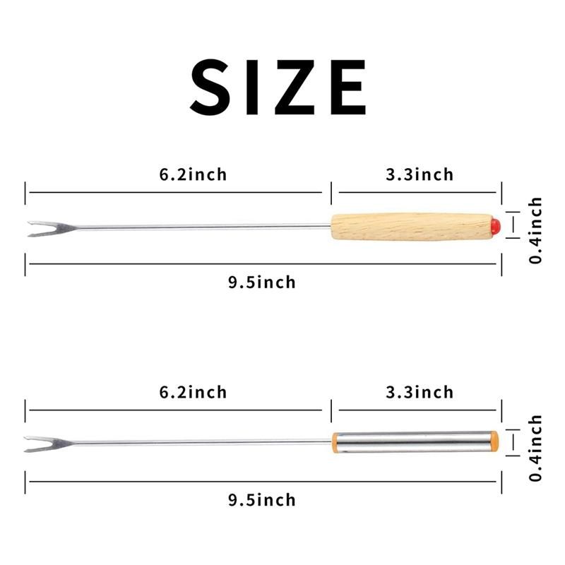 24 Pack Stainless Steel Fondue Forks 12 Wood Handles and 12 Stainless Steel Handles Heat Resistant Smores Sticks
