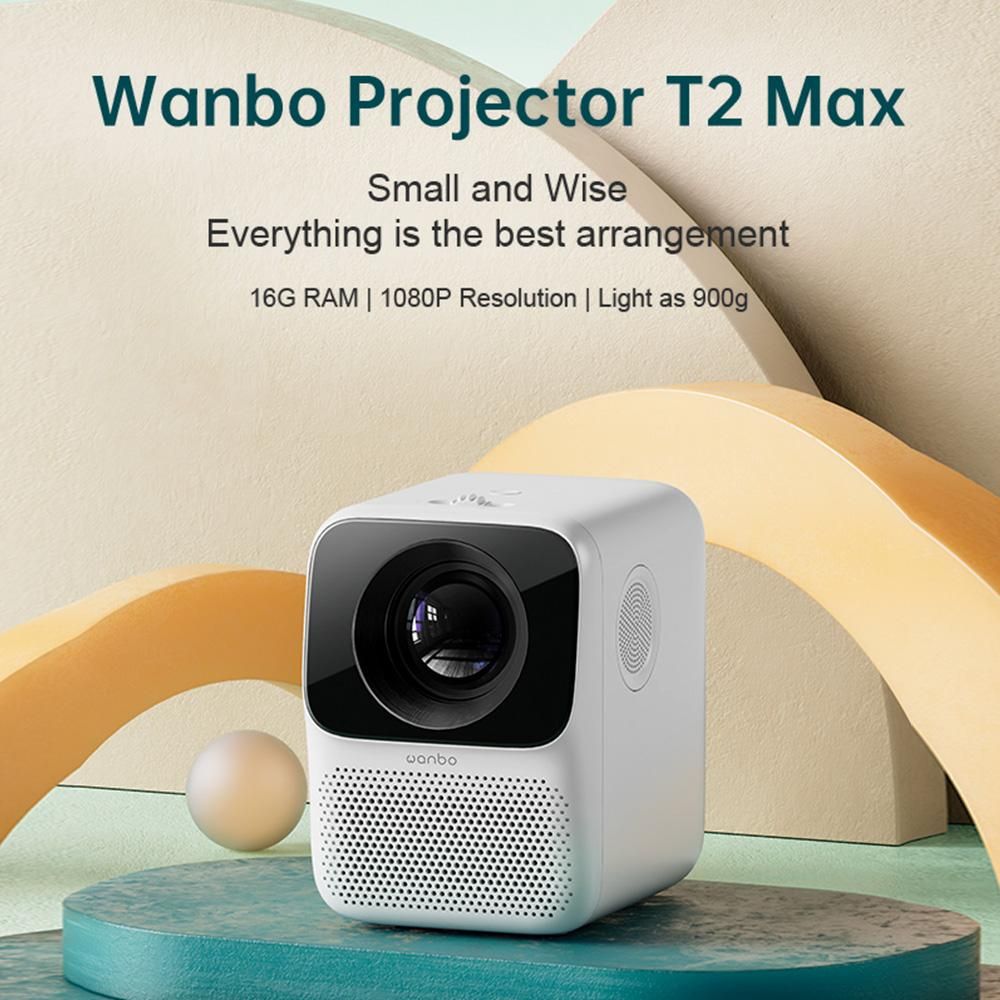 Global Version Wanbo Smart Projector T2 MAX LCD Projector LED Support 1080P Vertical Keystone Correction HDM Interface USB Connection Portable Mini Home Theater Projector
