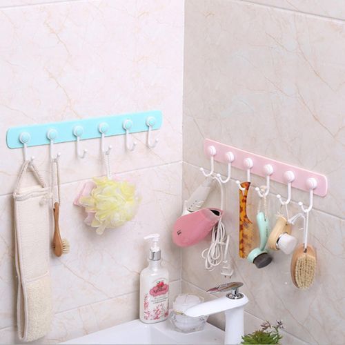 Lovoski Self Adhesive Hook Rack Rail Coat Hat Wall Mounted Green