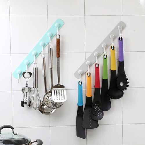 Lovoski Self Adhesive Hook Rack Rail Coat Hat Wall Mounted Green