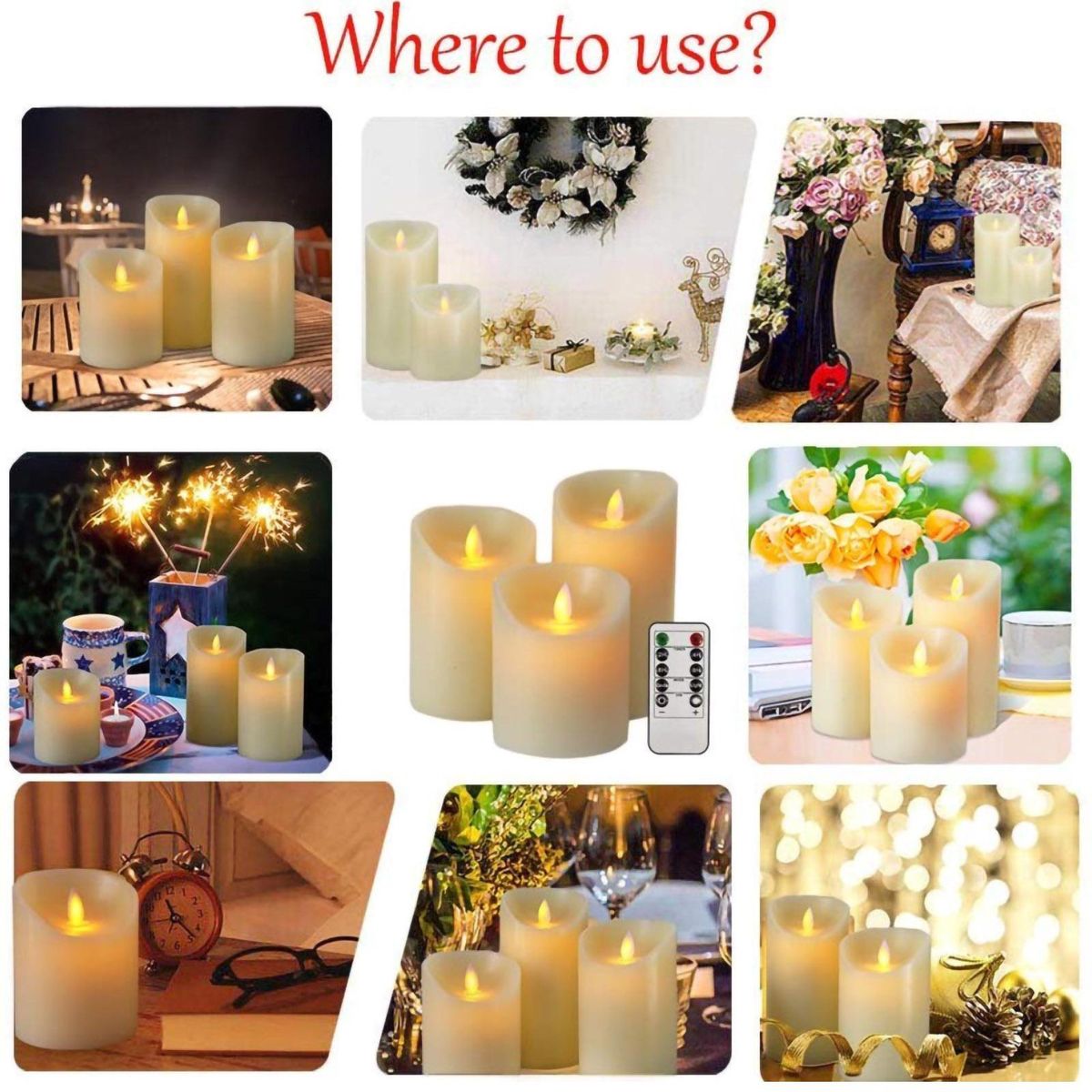 4''5''6'' Christmas Candlelight Set of 3 Warm White with Remote Control Flameless Candles Battery Operated Xmas Night Light for Party Christmas Halloween Home Decoration