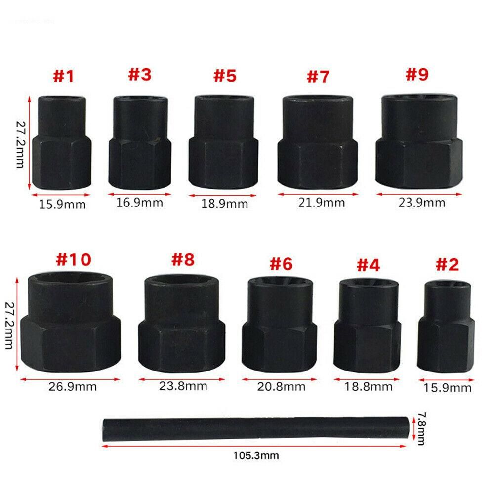 11Pcs Damaged Lug Nut and Lock Remover Twist Socket Set Screw Extractor Tools
