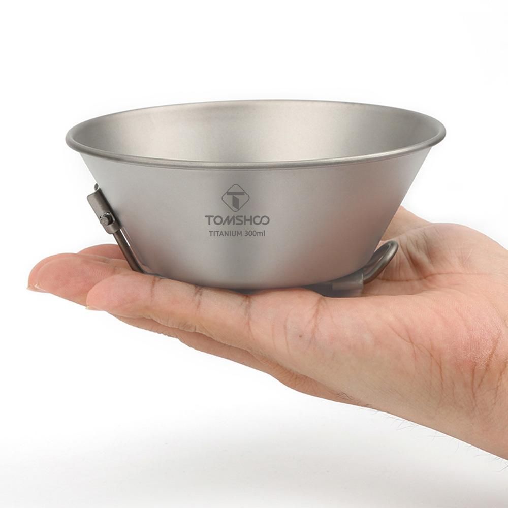 TOMSHOO Travel Cutlery Portable Camping Bowl Titanium Bowl with Folding Handle