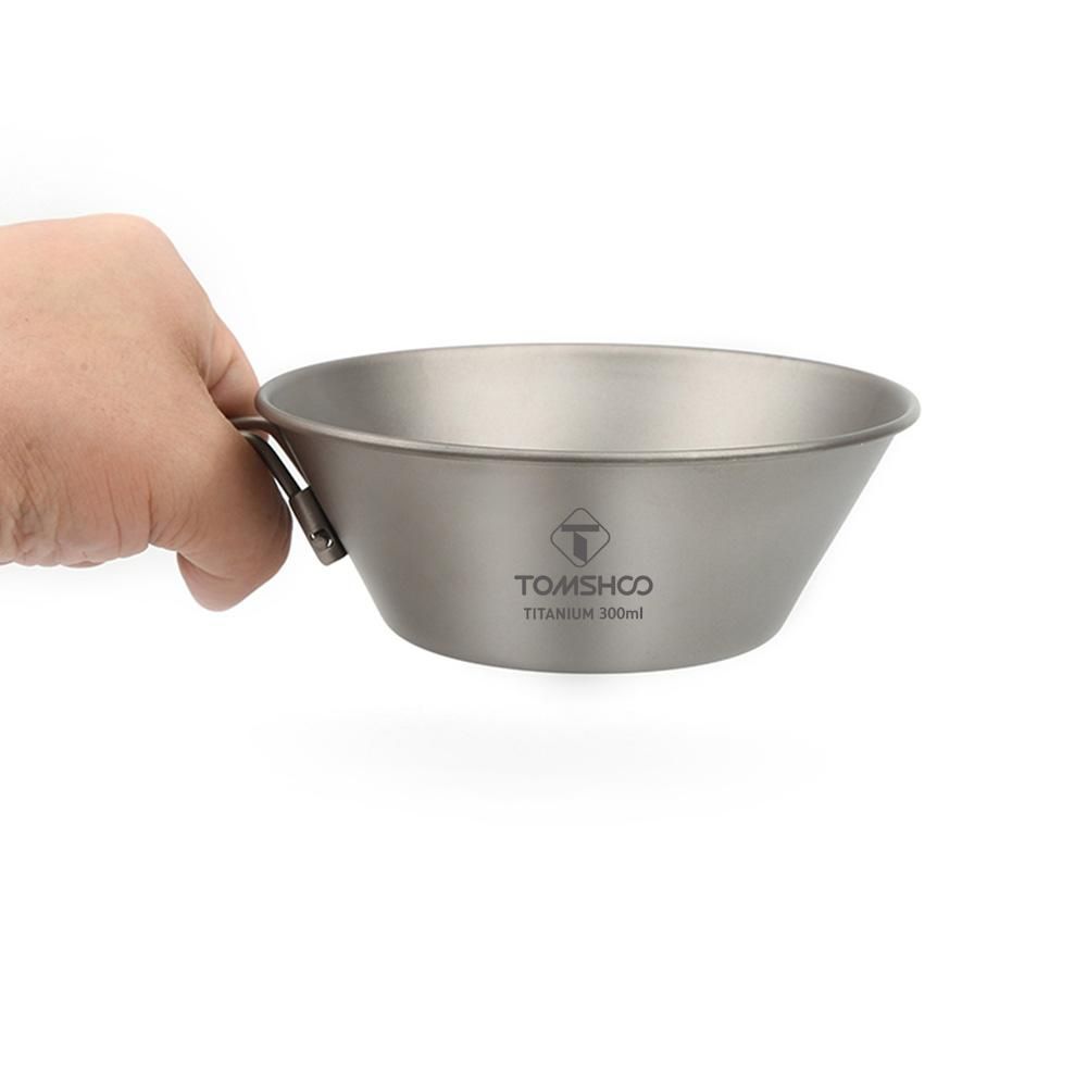 TOMSHOO Travel Cutlery Portable Camping Bowl Titanium Bowl with Folding Handle