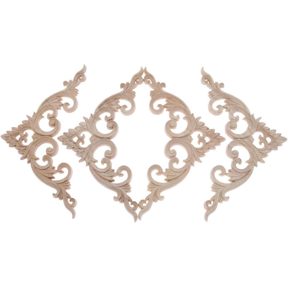 4Pcs/Set Wood Carved Corner Onlay Applique Unpainted Frame