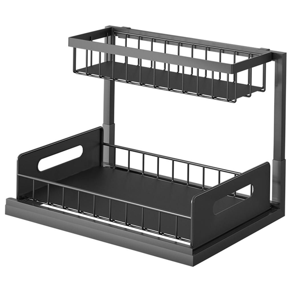 2 Tier Pull Out Cabinet Organizer Cosmetics Makeup Rack Spice Jar