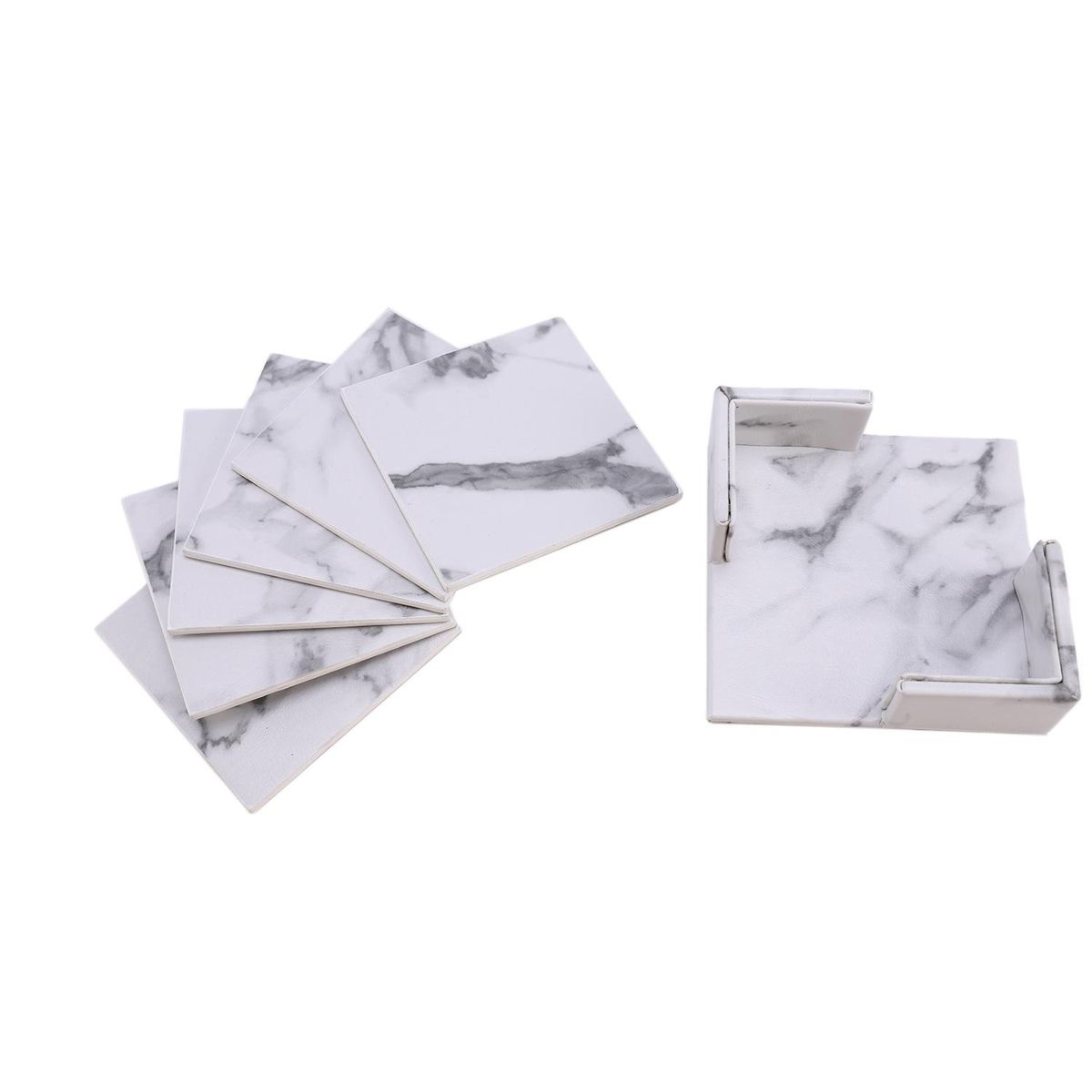 6Pcs/Set Marble Leather Square Drink Coasters Placemat Cup Mat Pad Holder Kitchen Tableware for Home Table Kitchen Decor