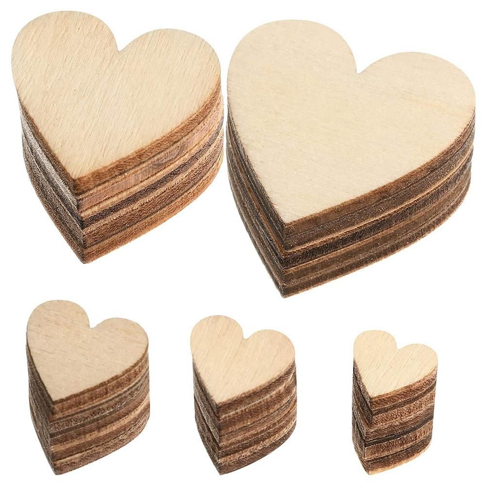 100 Pieces Unfinished Wooden Heart Slices Blank Wood