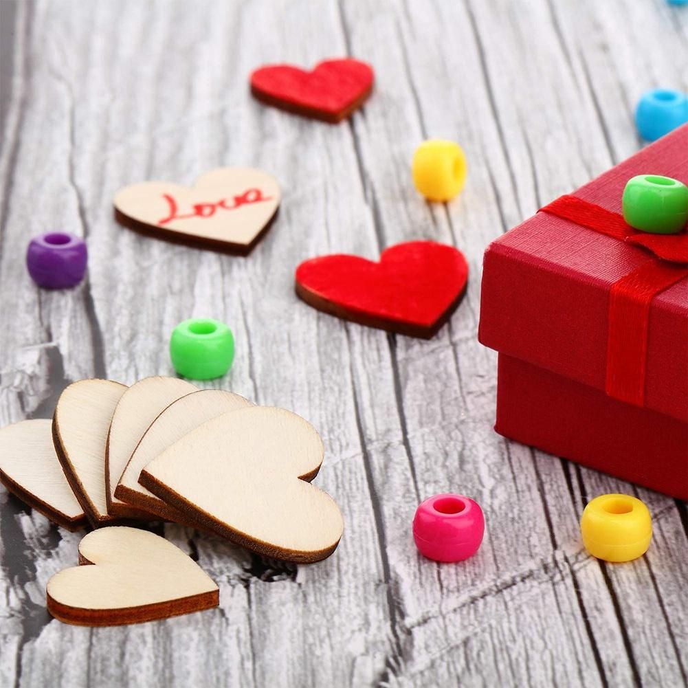 100 Pieces Unfinished Wooden Heart Slices Blank Wood