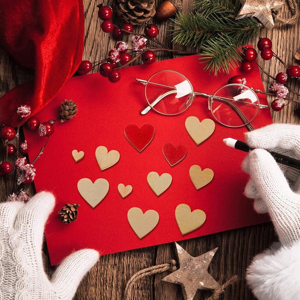 100 Pieces Unfinished Wooden Heart Slices Blank Wood