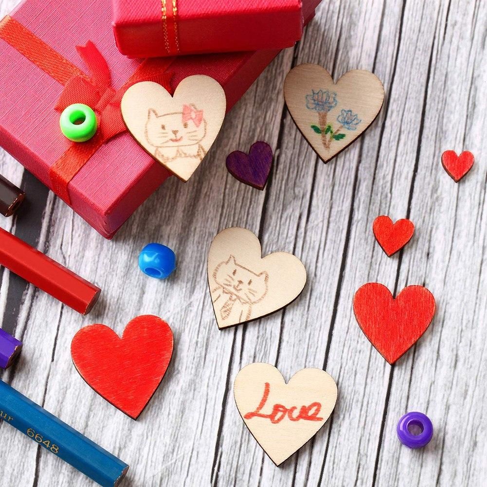 100 Pieces Unfinished Wooden Heart Slices Blank Wood