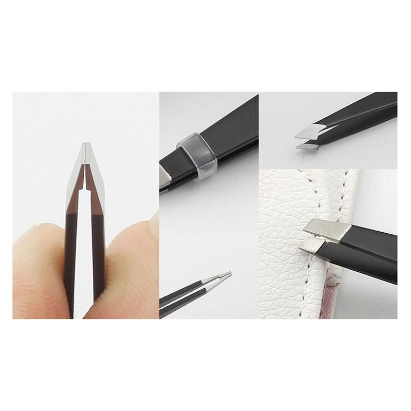5pcs Stainless Steel Professional Eyebrow Plucking Clip brow Hair Removing Tweezer Eyebrow Scissor Tool Set with Black PU Bag