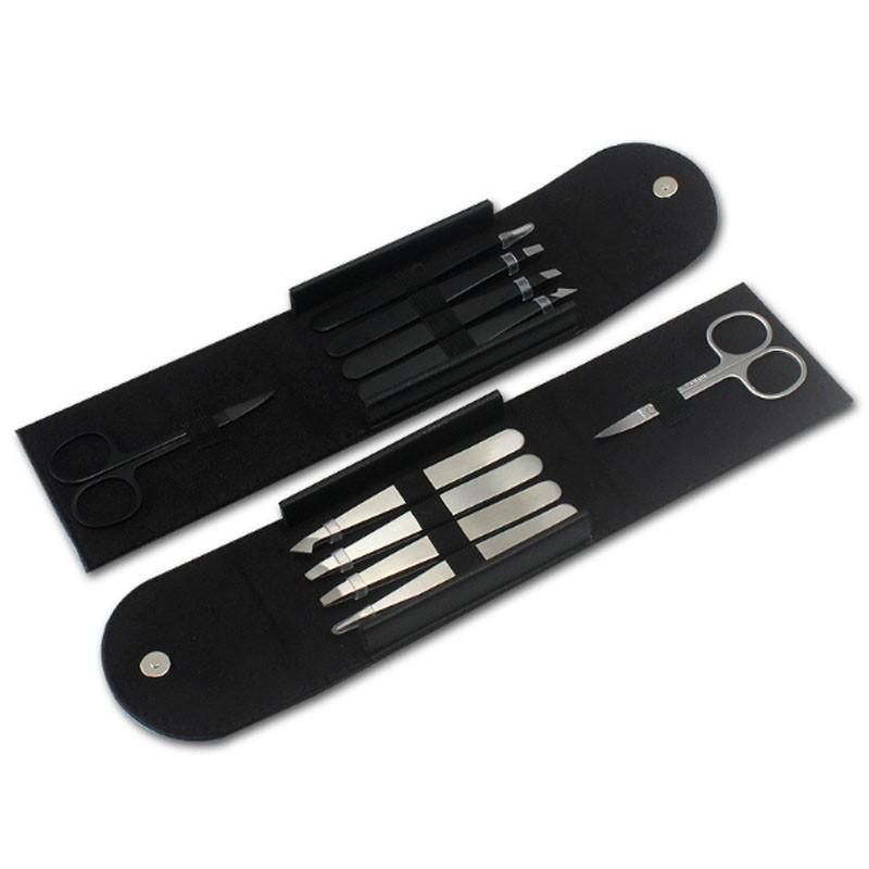 5pcs Stainless Steel Professional Eyebrow Plucking Clip brow Hair Removing Tweezer Eyebrow Scissor Tool Set with Black PU Bag