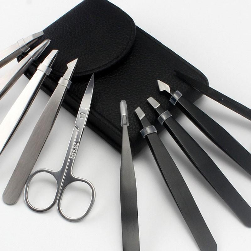 5pcs Stainless Steel Professional Eyebrow Plucking Clip brow Hair Removing Tweezer Eyebrow Scissor Tool Set with Black PU Bag