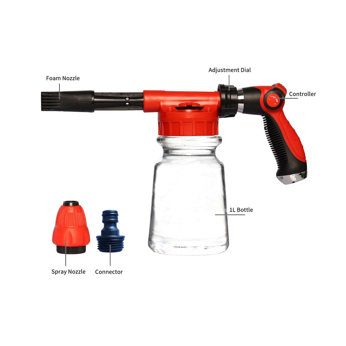 Car Wash Foam Gun with 1L White Bottle Spray Nozzle Connector Foam Sprayer for Home, Garden, Car Washing