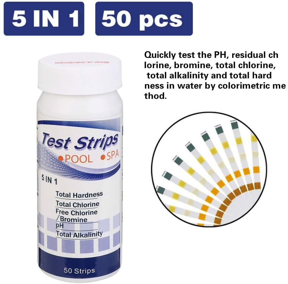 50 Pcs/bottle 5 In 1PH Test Strips Swimming Pool Water Tester Paper For Water Quality Analyzing Test Chlorine PH Alkalinity