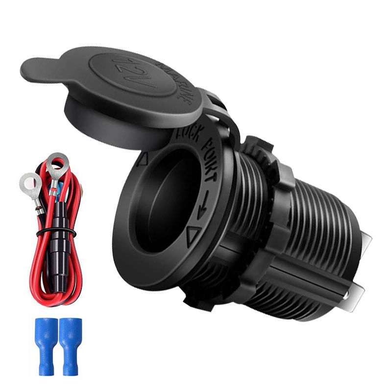 （No Light With Wire）Car Cigarette  Socket 12V-24V Waterproof Plug Power Outlet Adapter For Marine Boat Motorcycle Truck RV ATV With Wire D5