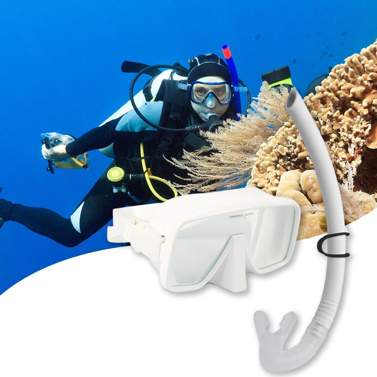Dry Top Snorkel Free Breathing Snorkeling Gear White