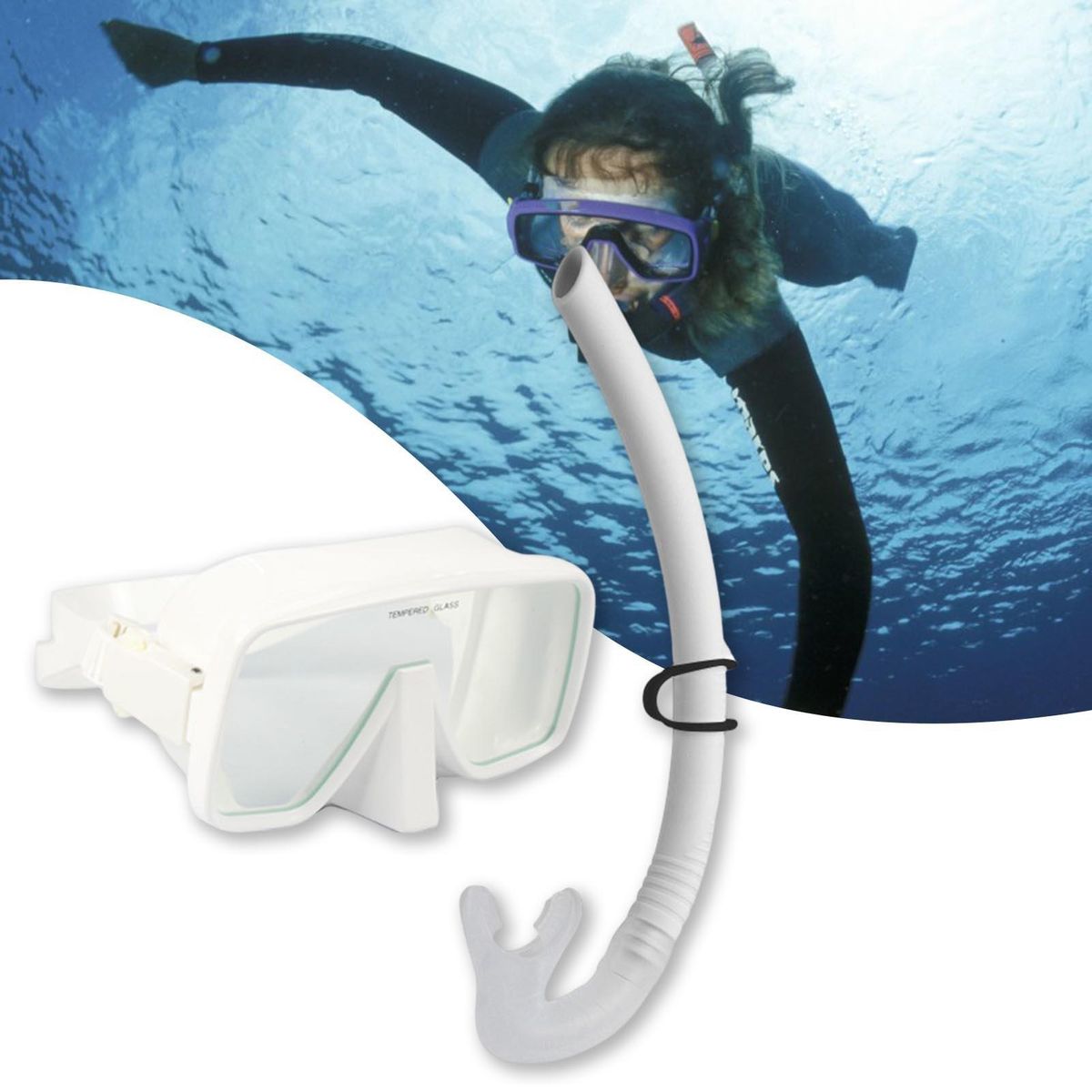 Dry Top Snorkel Free Breathing Snorkeling Gear White