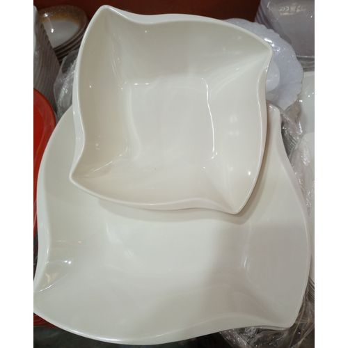 Big 12 Pieces Unbreakable Ceramic Bowl & Flat Curved Plates