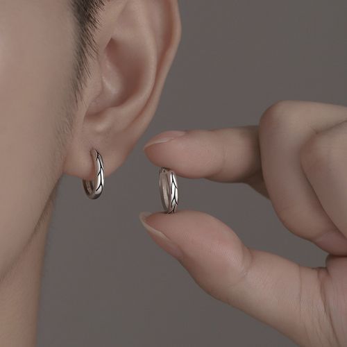 Simple Trend Personality Men's Niche Retro Striped Earrings Silver Jewelry