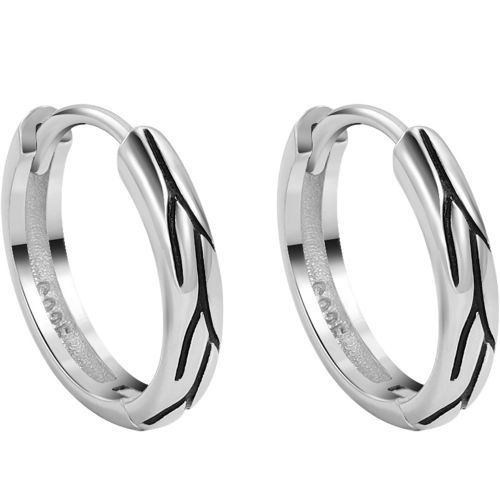 Simple Trend Personality Men's Niche Retro Striped Earrings Silver Jewelry