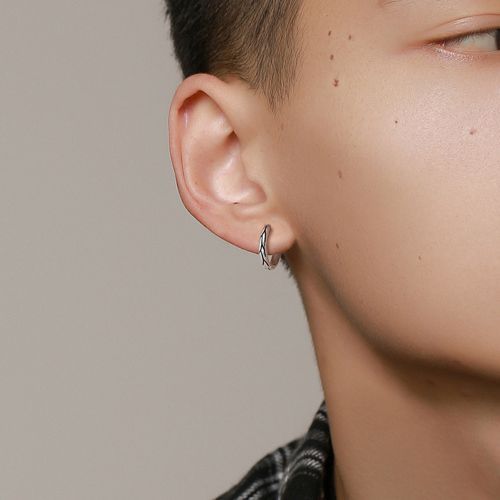 Simple Trend Personality Men's Niche Retro Striped Earrings Silver Jewelry