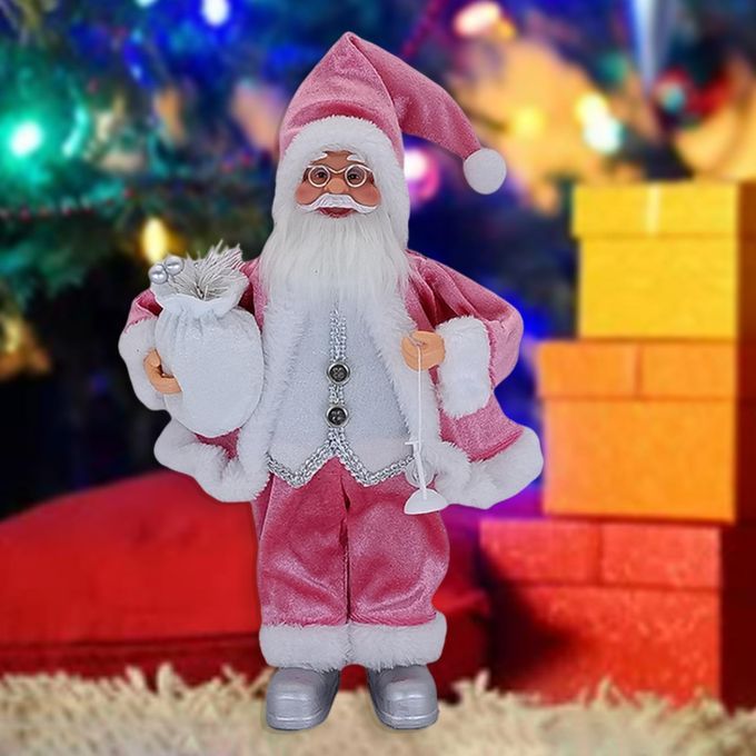Santa Claus Doll Christmas Stand Holiday Figurine Collection Pink