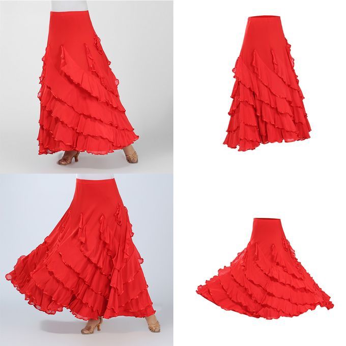Ballroom Flamenco Dress Latin Cha Cha Big Swing Long Skirt For Black