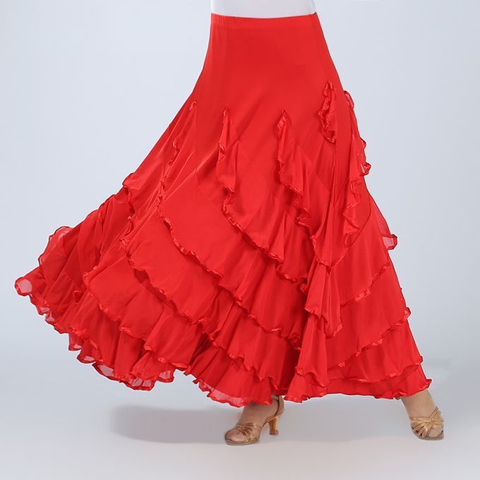 Ballroom Flamenco Dress Latin Cha Cha Big Swing Long Skirt For Black
