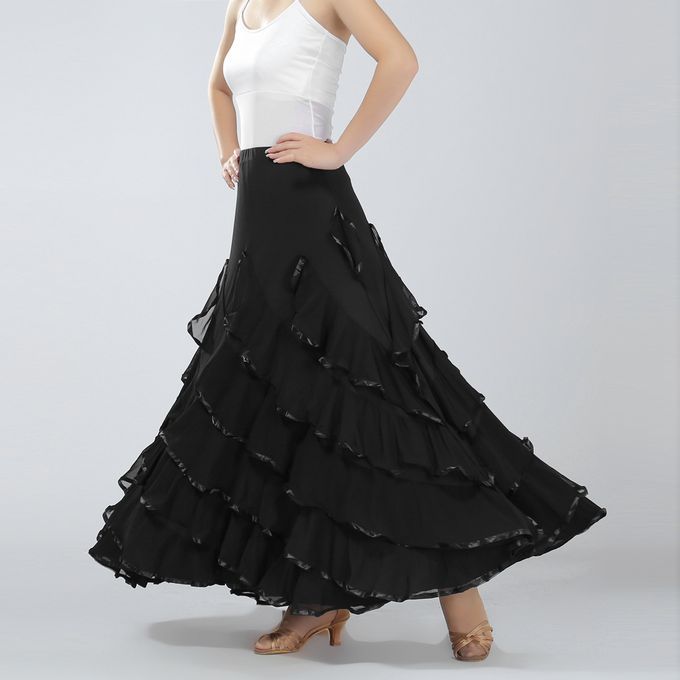 Ballroom Flamenco Dress Latin Cha Cha Big Swing Long Skirt For Black