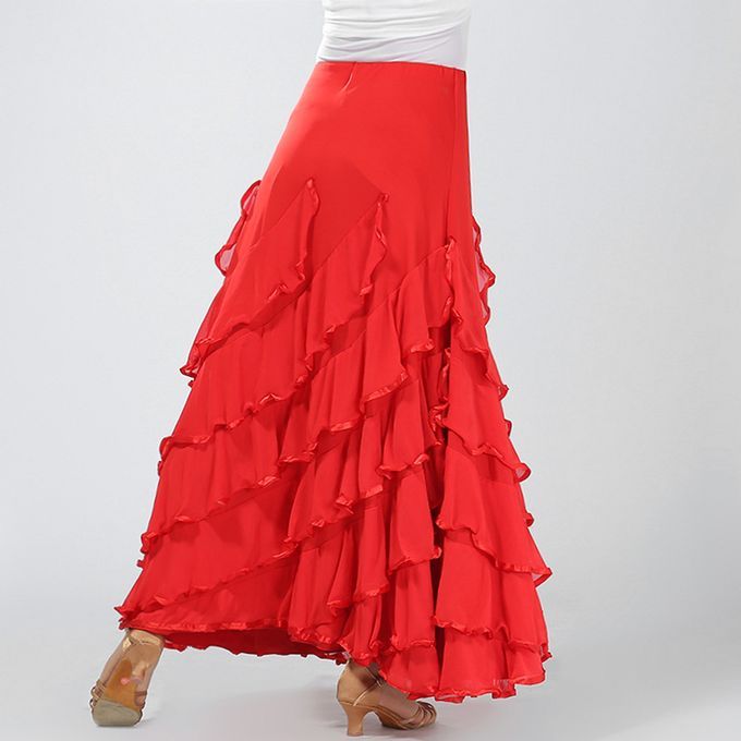 Ballroom Flamenco Dress Latin Cha Cha Big Swing Long Skirt For Black