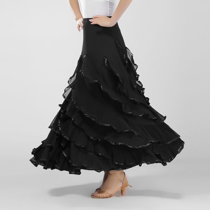 Ballroom Flamenco Dress Latin Cha Cha Big Swing Long Skirt For Black