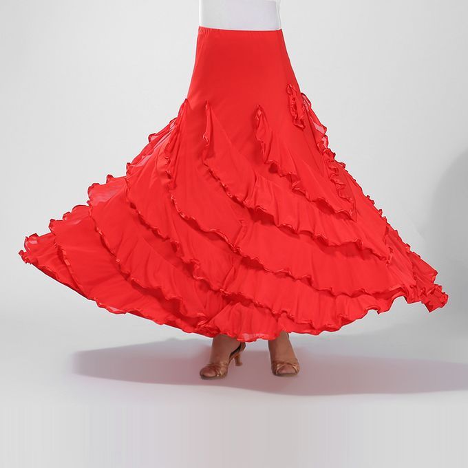 Ballroom Flamenco Dress Latin Cha Cha Big Swing Long Skirt For Black