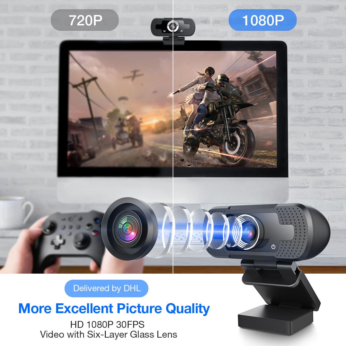 1080P HD Webcam Built-in Microphone For Desktop PC Laptop Computer Black