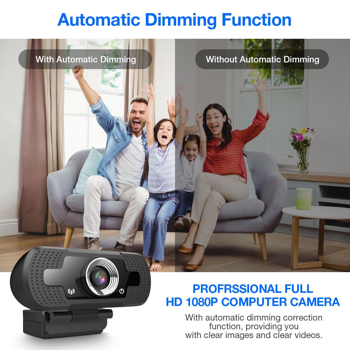 1080P HD Webcam Built-in Microphone For Desktop PC Laptop Computer Black