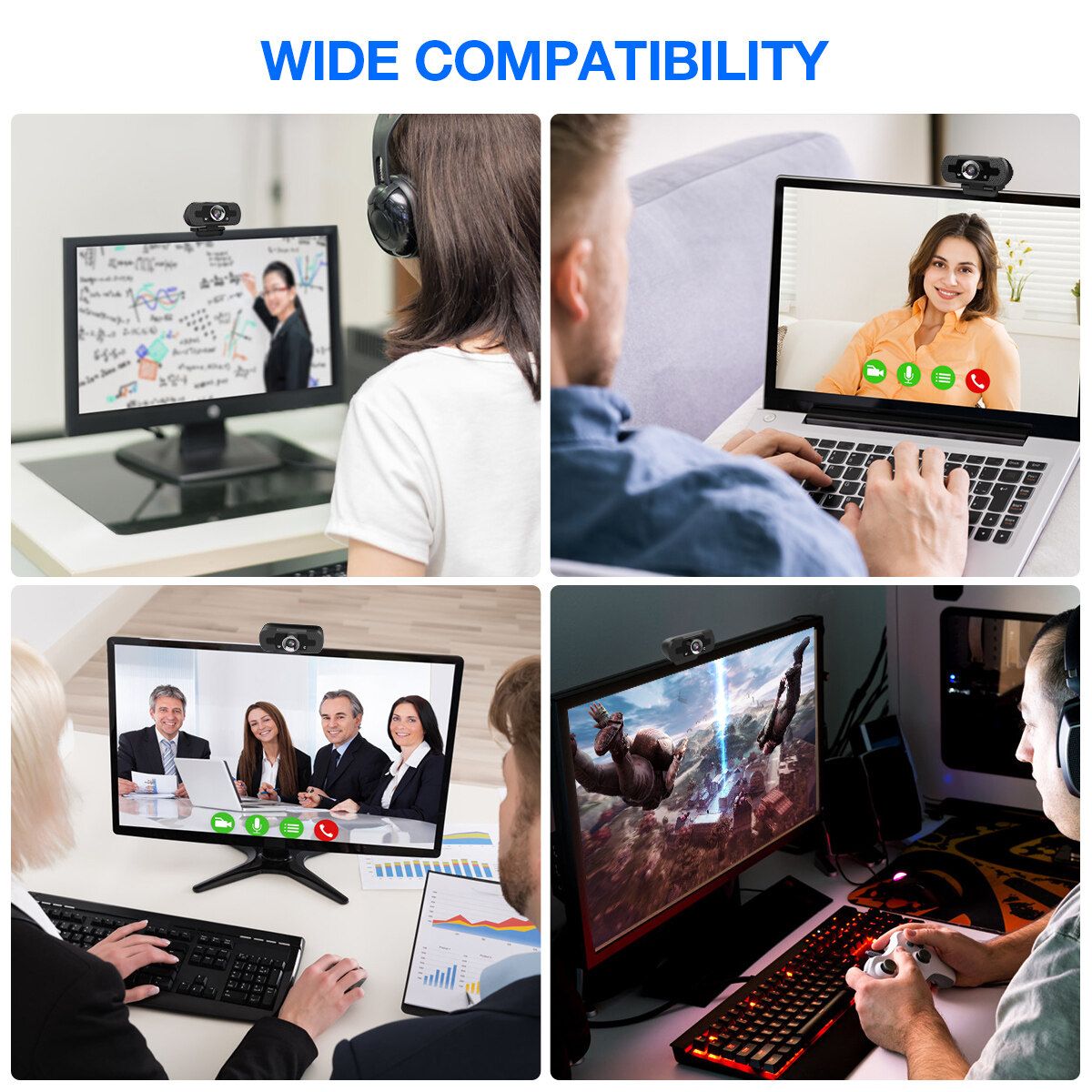 1080P HD Webcam Built-in Microphone For Desktop PC Laptop Computer Black