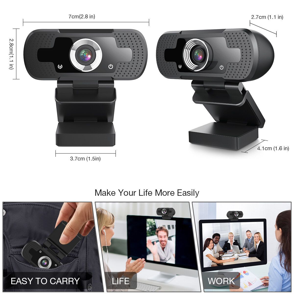 1080P HD Webcam Built-in Microphone For Desktop PC Laptop Computer Black