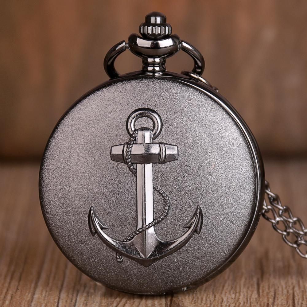 Rrtro Pirate Anchor Quartz Pocket Watch Antique Black/Bronze