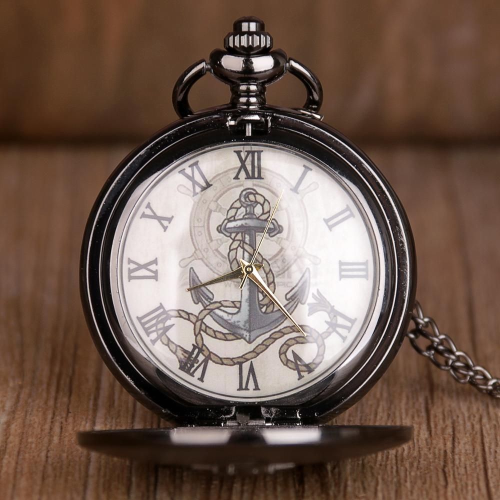 Rrtro Pirate Anchor Quartz Pocket Watch Antique Black/Bronze
