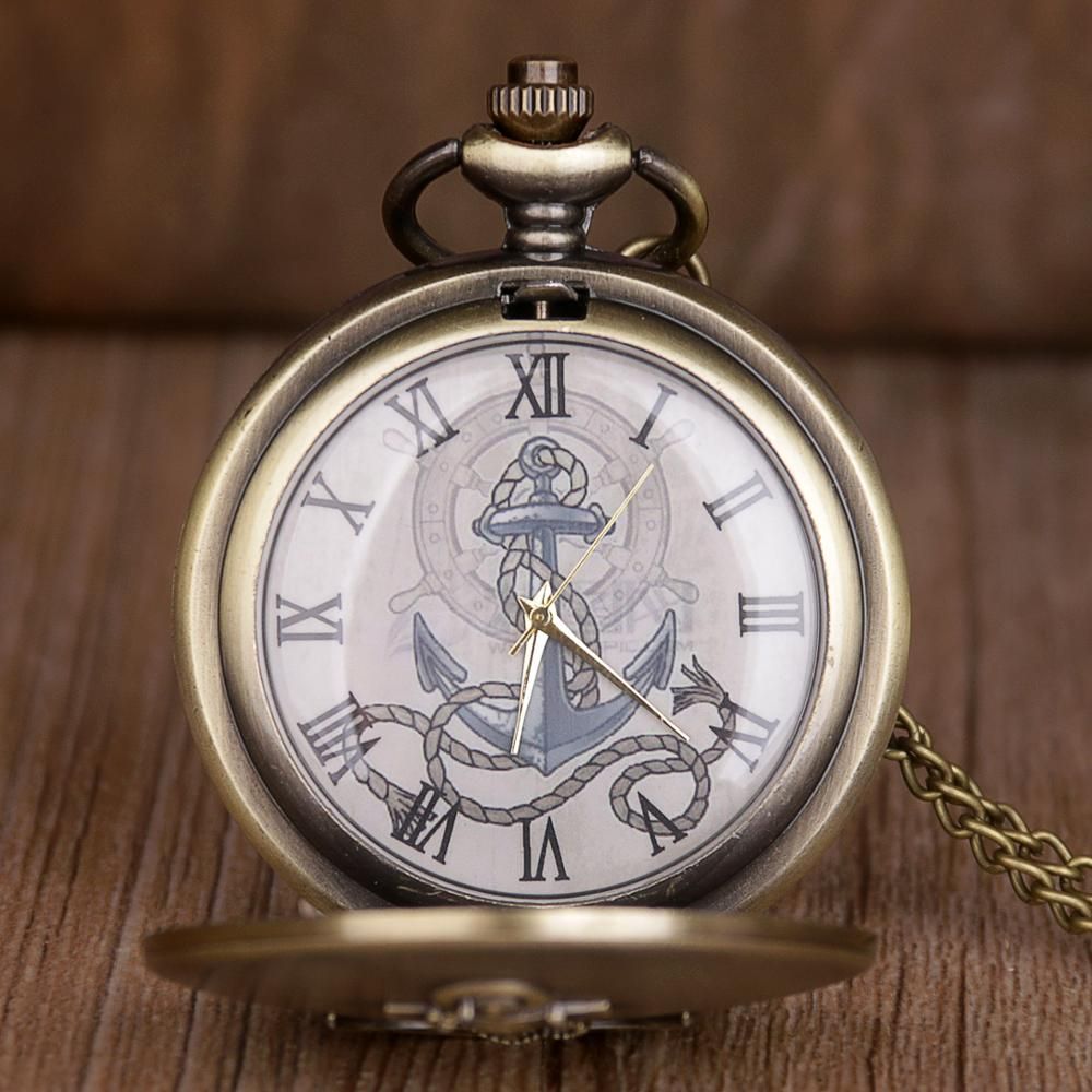 Rrtro Pirate Anchor Quartz Pocket Watch Antique Black/Bronze