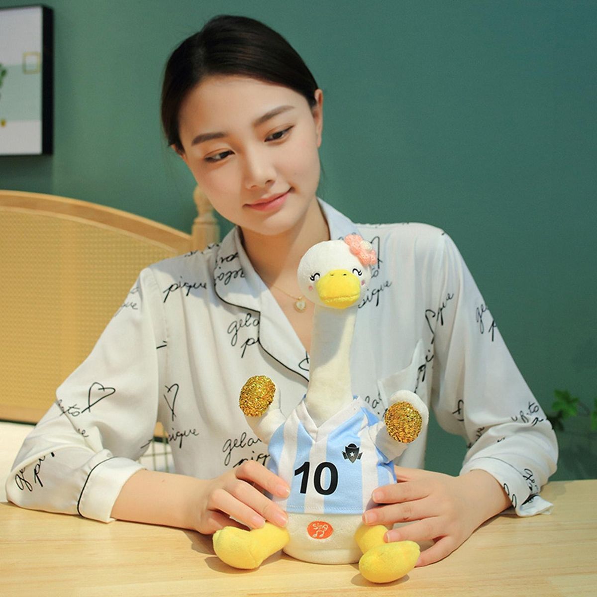 30cm Plush Duck Doll Electric Chick Giraffe Duck Plush Toy Mascot Doll Light Blue