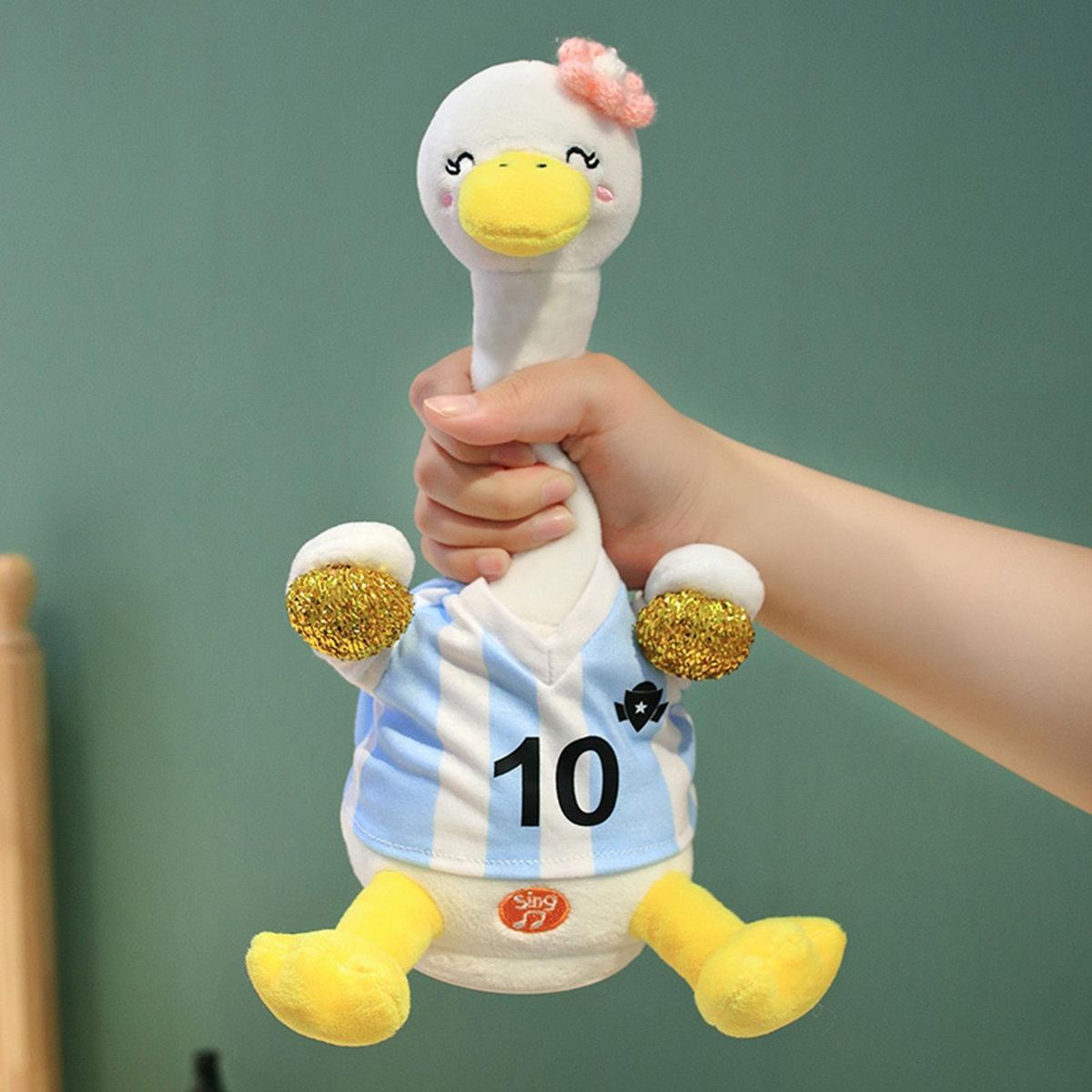 30cm Plush Duck Doll Electric Chick Giraffe Duck Plush Toy Mascot Doll Light Blue