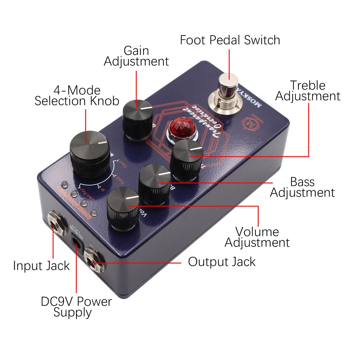 MOSKYAudio Overdrive Guitar Effect Pedal 4 Mode Switch &
