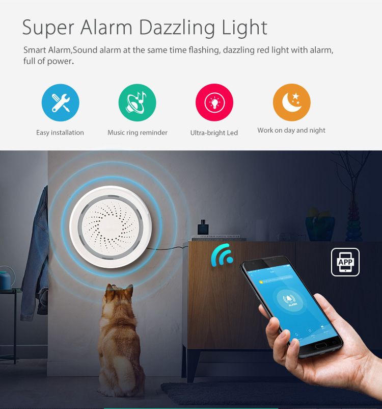 Tuya App Voice Prompt WiFi Smart Siren Alarm System For Home