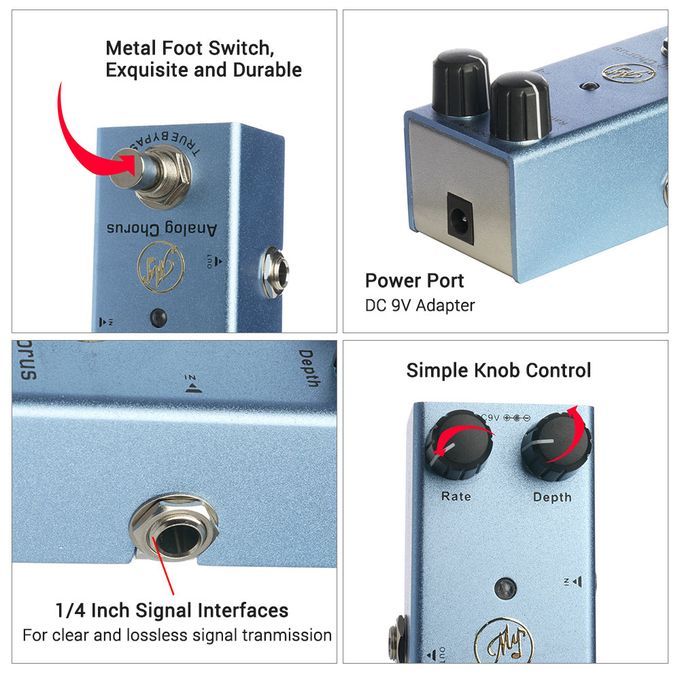 Analog Chorus Guitar Effect Pedal With Depth And Rate Knobs