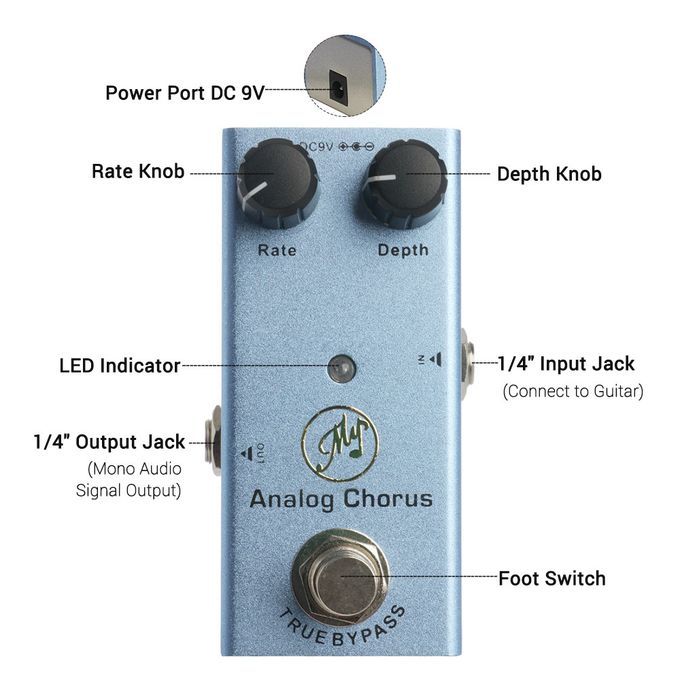 Analog Chorus Guitar Effect Pedal With Depth And Rate Knobs